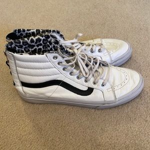 White leather high top Vans